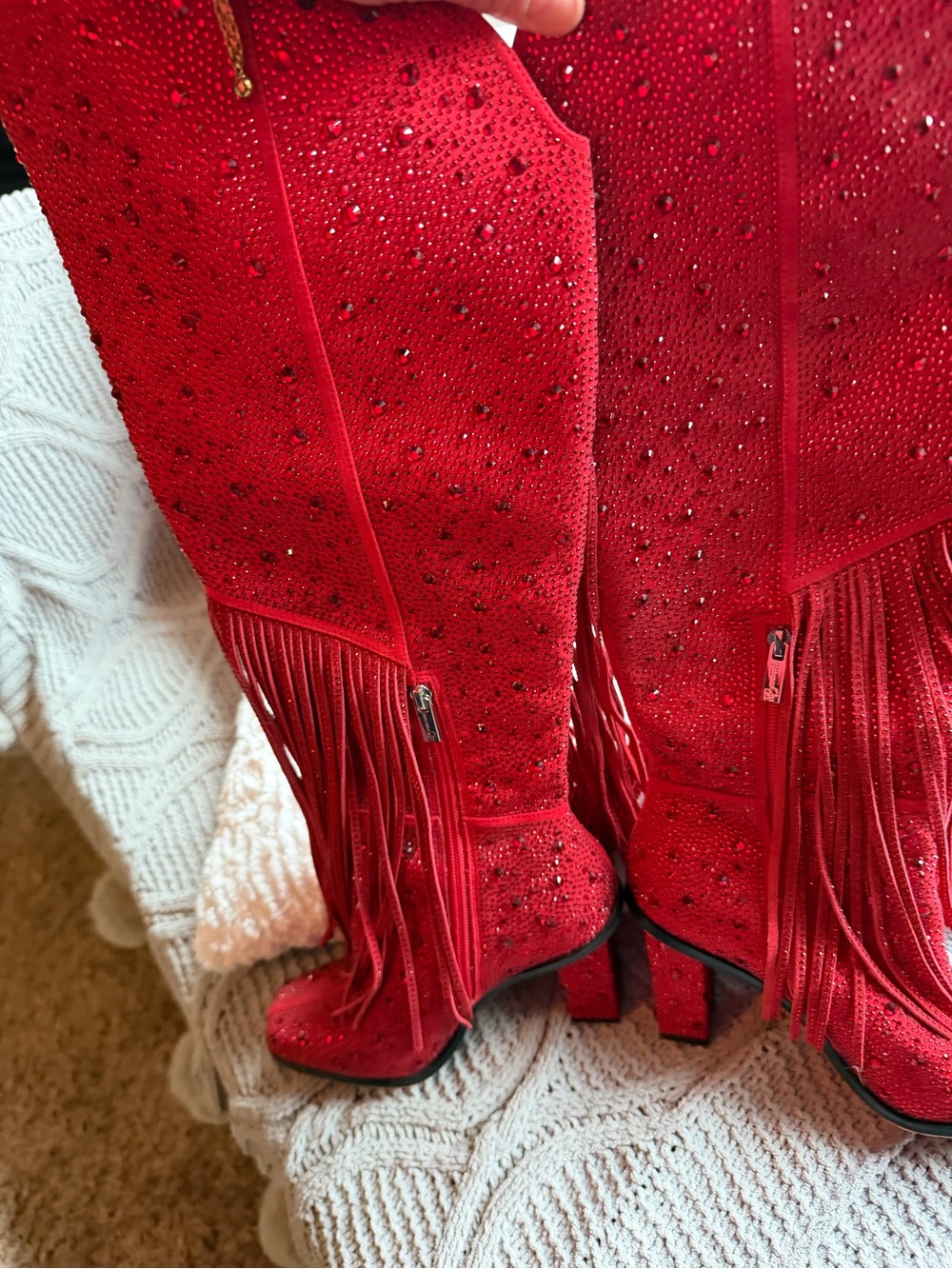 Jessica Simpson Red Rhinestone Fringe Cowboy Boots Size 7.5 - Picture 2 of 6